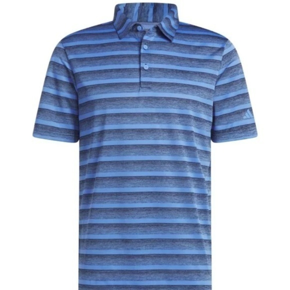 ADIDAS Two-Color Striped Golf Polo Shirt Blue Grey/Black Heathered‎ DriFit XXL